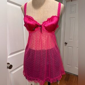 Rampage y2k 90s Hot Pink polka dot Sheer Chemise lingerie slip dress medium
